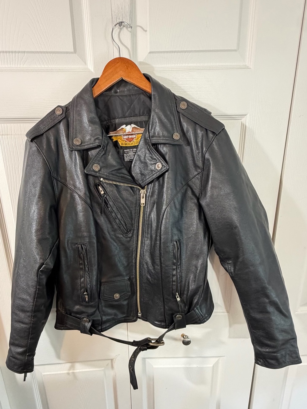 Harley Davidson Shovelhead Leather Motorcycle Jacket Black Womens XL